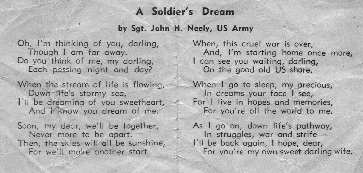 “A Soldier's Dream,” by Sgt. John H. Neely, U.S. Army — a wartime keepsake kept among Allen's things.