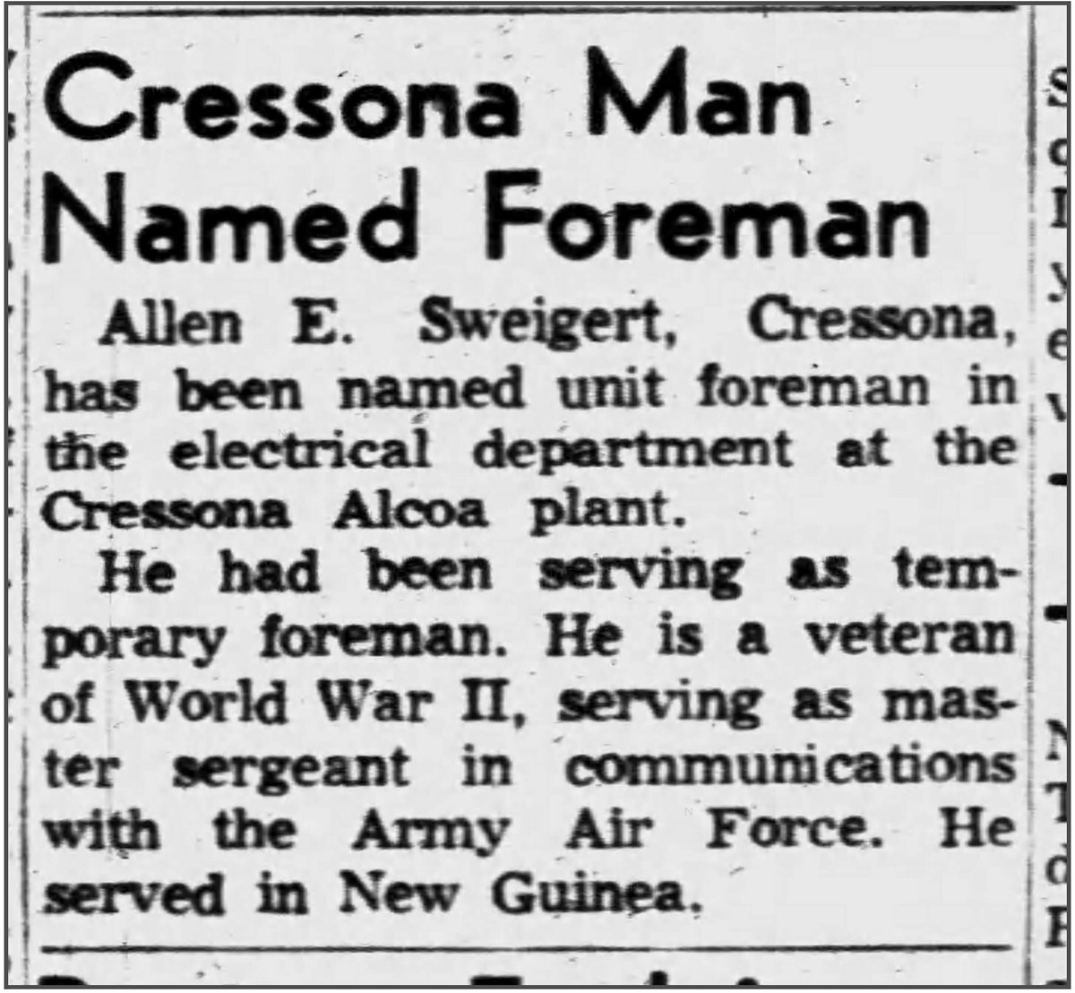 Pottsville Republican, Friday 31 January 1958. Four lines that date a promotion this document could only describe. Credit: Pottsville Republican.