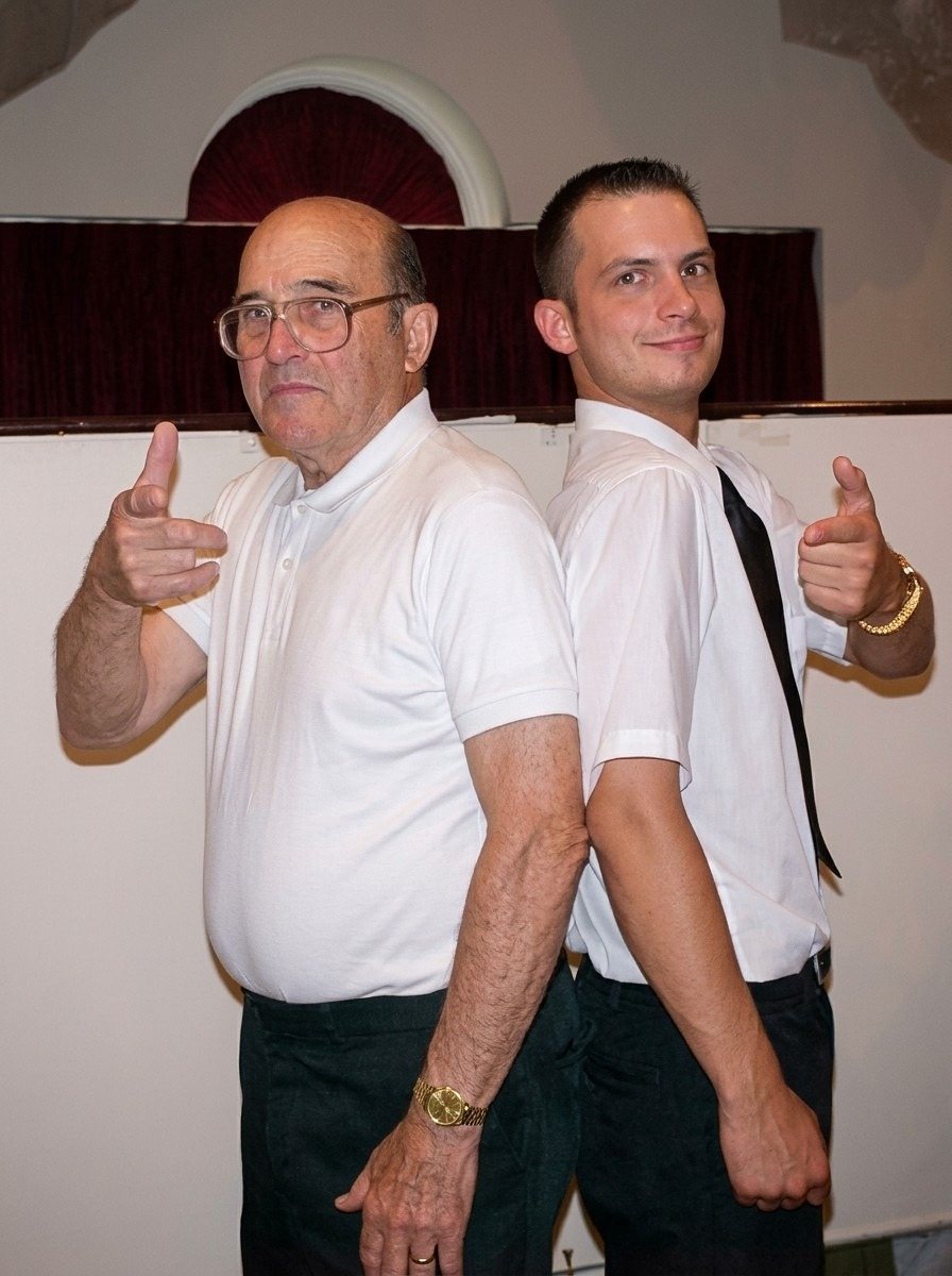 Allen and his grandson Jeremy, 2001. Five years before the afternoon Jeremy set up a camera and asked him to start at the beginning - the recording this whole document is built on.