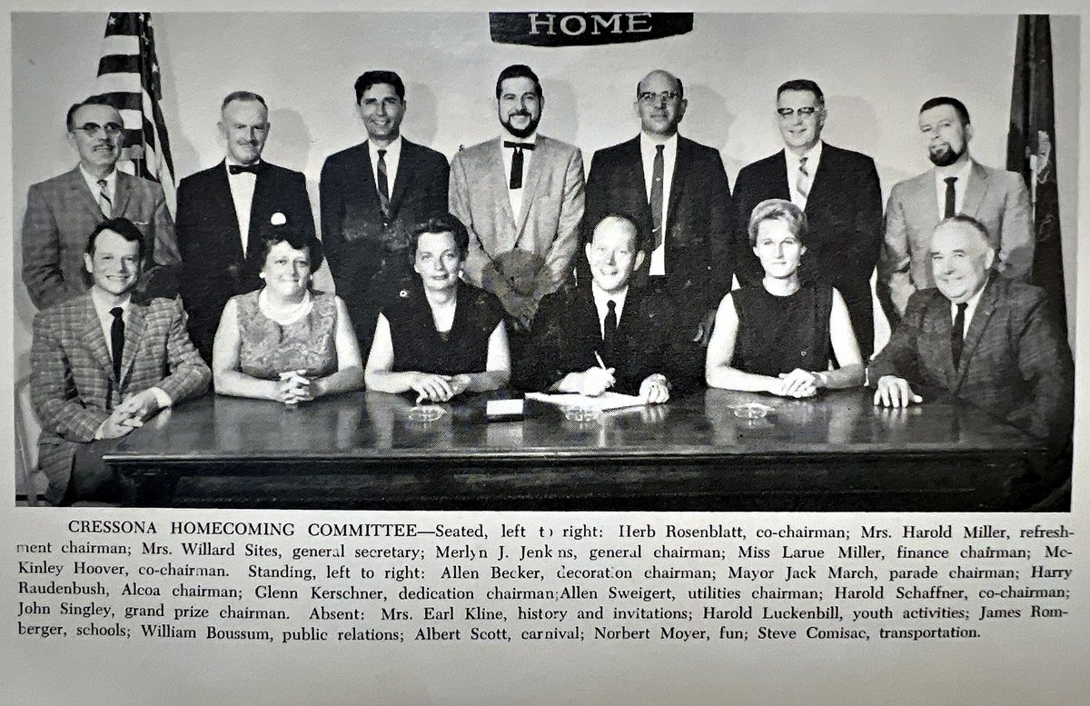 The Cressona Homecoming Committee. Allen stands fifth from the left in the back row, listed in the caption as utilities chairman. About 1969 &mdash; the photograph carries no date, and the reasons for that year are set out below.