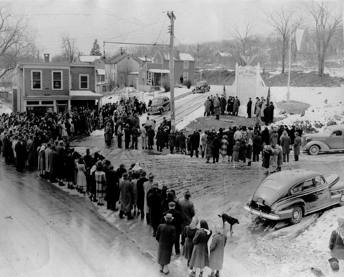 The 1943 dedication of the Roll of Honor, Cressona, Pennsylvania, honoring residents serving in the armed forces.