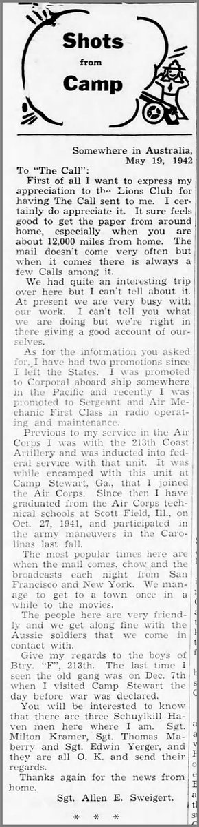 The whole column as it appeared: The Call, Schuylkill Haven, Friday 12 June 1942, page 1. Credit: The Call, Schuylkill Haven.