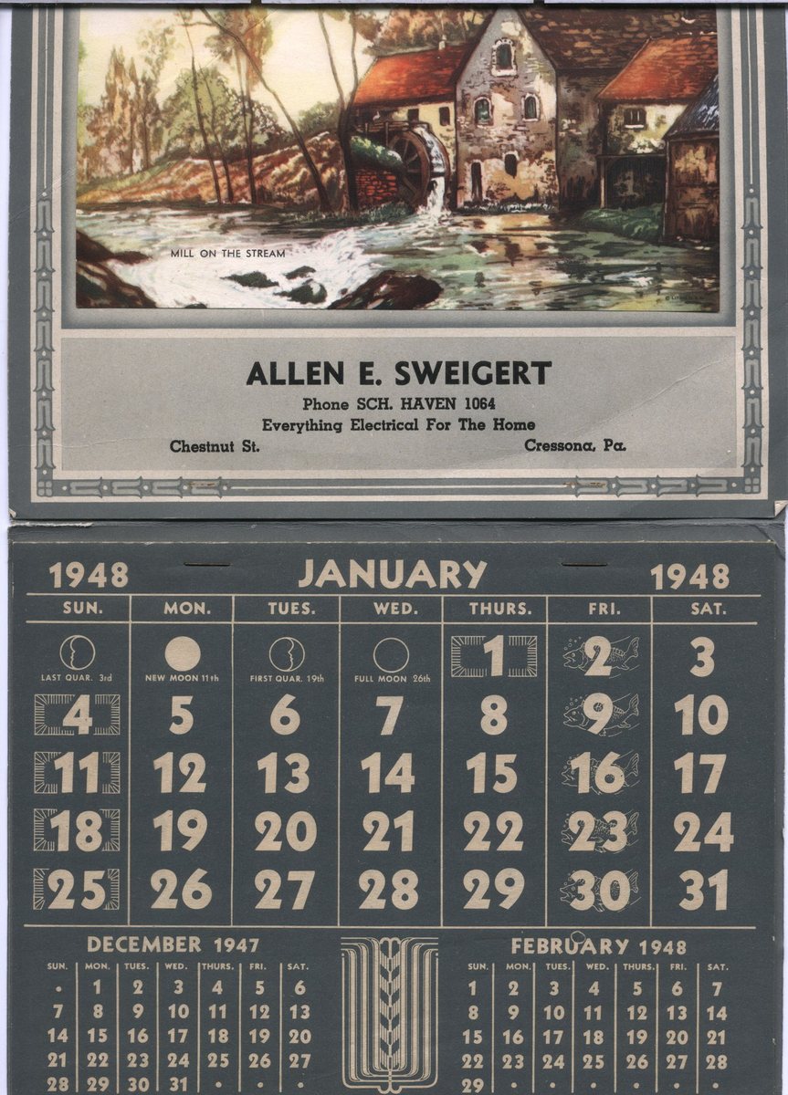 A 1948 advertising calendar for Allen's shop.