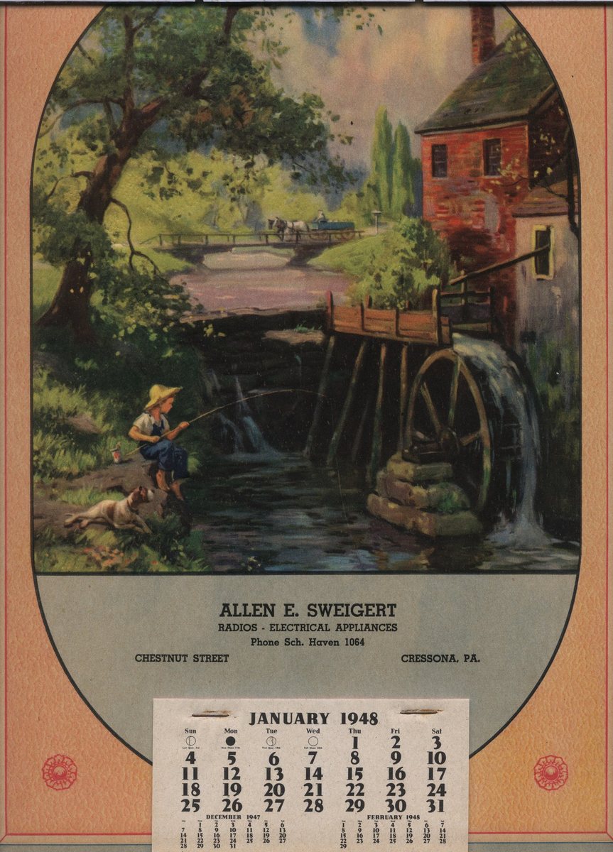A second 1948 calendar: “Allen E. Sweigert, Radios - Electrical Appliances, Chestnut Street, Cressona, Pa.”