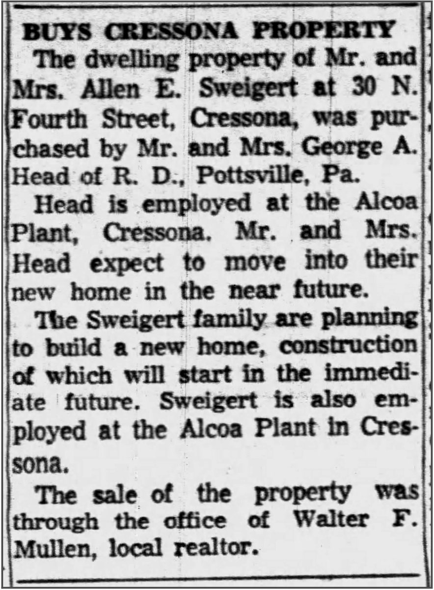 Pottsville Republican, Thursday 29 September 1955. The sale of 30 North Fourth Street &mdash; and, in the same paragraph, what it was for. Credit: Pottsville Republican.