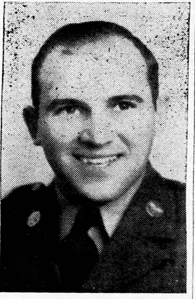 Allen E. Sweigert, Sr., in an undated studio portrait, printed on the front page of The Call of Schuylkill Haven on Friday 29 May 1942, above the notice of his promotion. No sleeve is in the frame, so the photograph carries no rank; it was taken at some point before he sailed on 31 January 1942, and may be from his National Guard years. Credit: The Call, Schuylkill Haven.