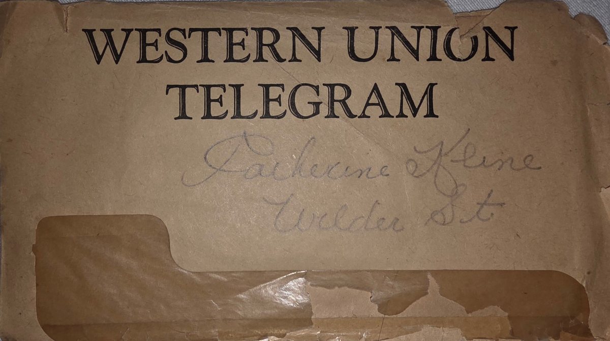 The telegram's delivery envelope, addressed to Catherine Kline, Cressona, Pa.