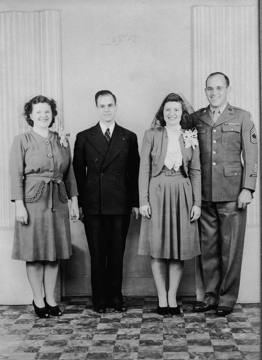Allen and Catherine, their wedding portrait — his master sergeant's chevrons still on his sleeve, her veil and corsage just visible.