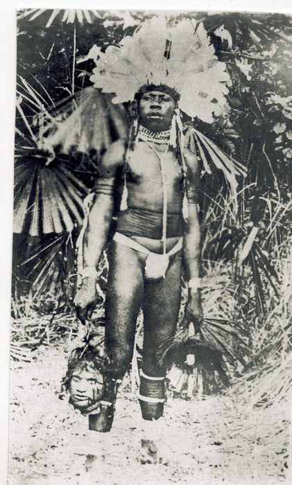 A New Guinea highlander in ceremonial headdress — one of the photographs Allen brought home documenting local custom.